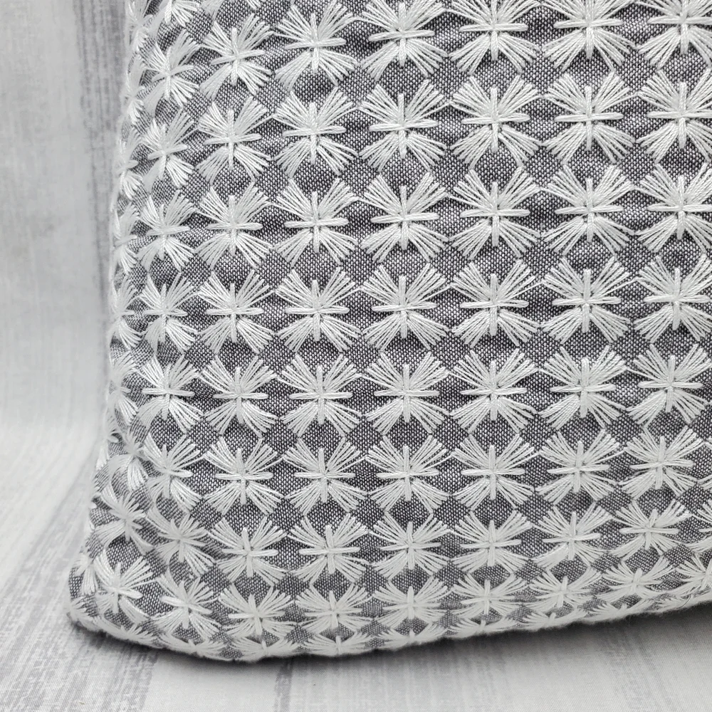 FRYE Decorative Embroidery Pillow From the 4 Piece Queen Quilt Set gray & white
